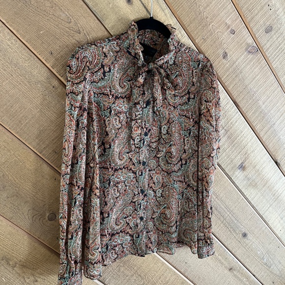 Nili Lotan Silk Ruffle Button Down Blouse, Size S - Picture 2 of 6